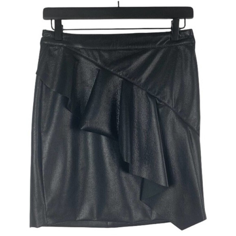 Guess Mini Skirt Womens Size 4 Black Lexie Flounce Faux Leather Zipper Skirt